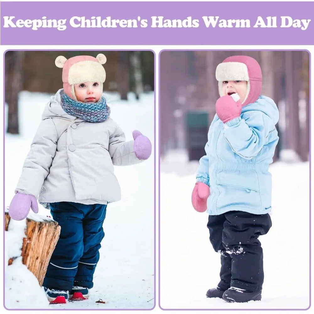 NEW Winter Mittens 2-Pack Pink & Purple Fleece Gloves 18–24 Months